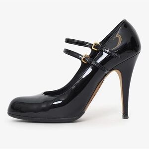 Miu Miu Black Patent Leather Double Strap Mary Jane Heels 39.5